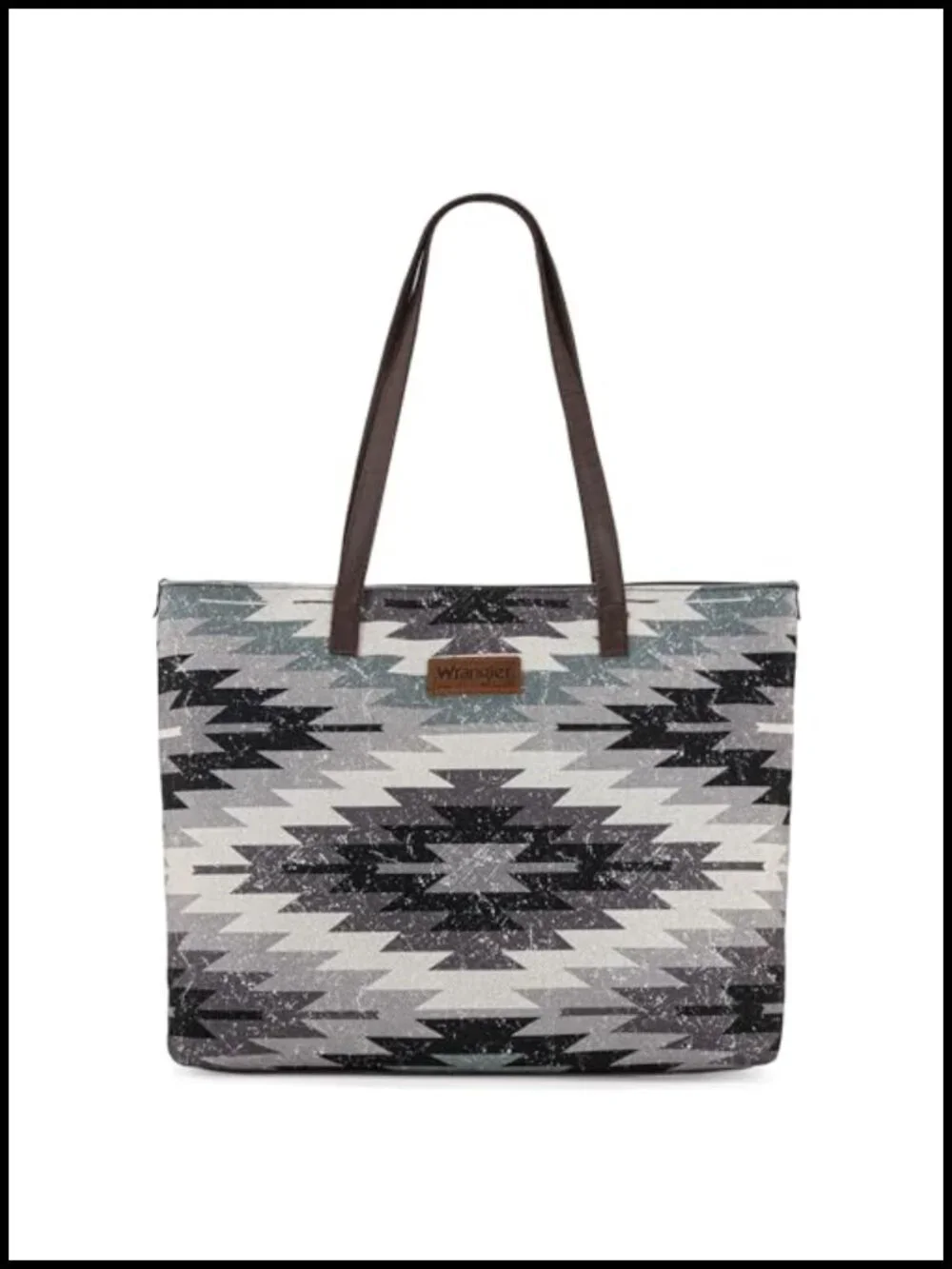 Canvas Tote Bag with Leather Handles, Aztec Print, Large Capacity for Work &